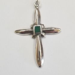 Silver Cross With Tourquoise Inlay 