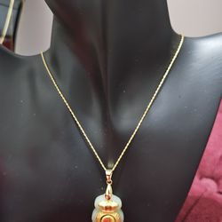 18k Real Saudi Gold Figaro Chain With Money Bag Pendant