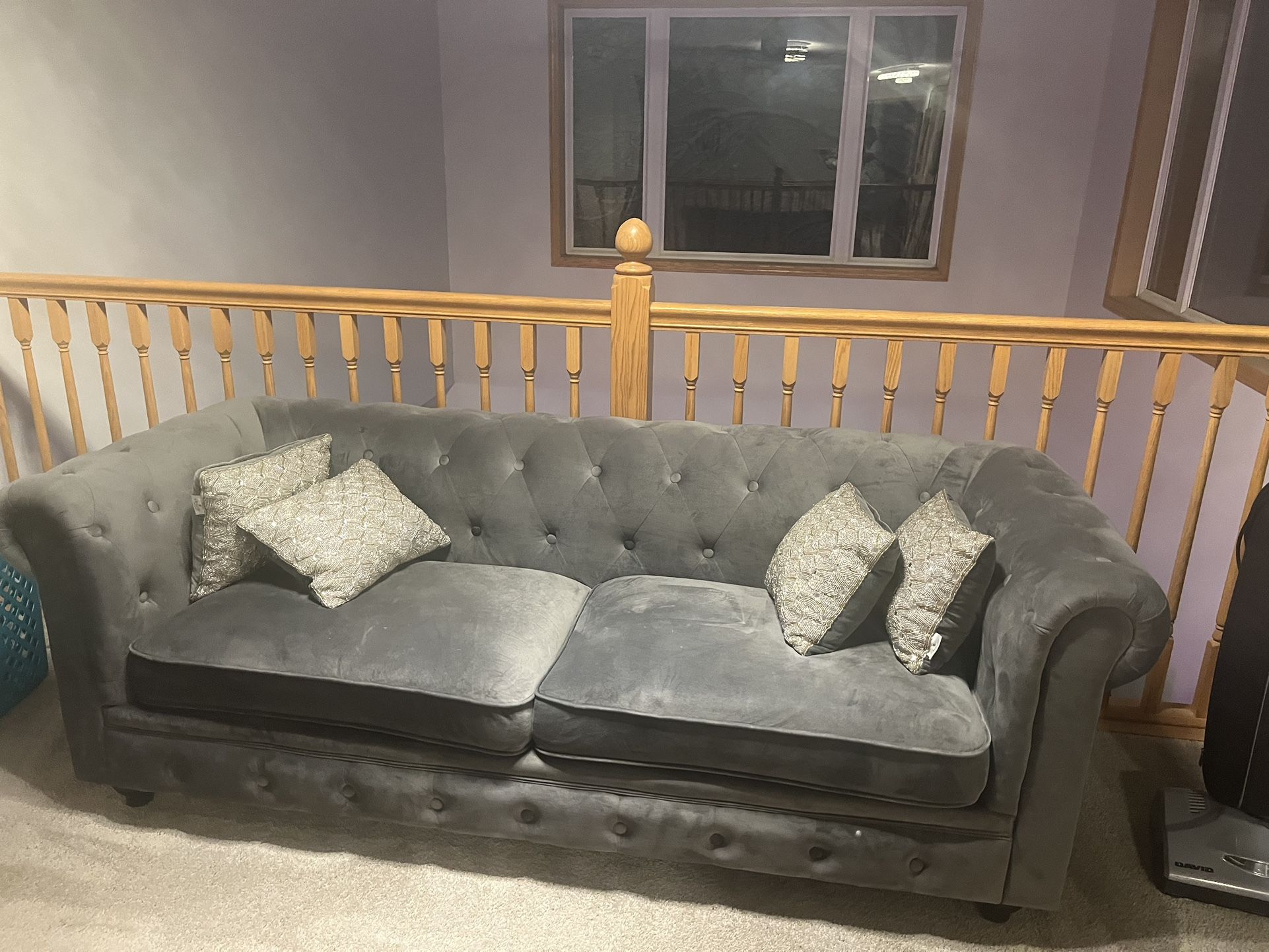 Tufted Grey Velvet Sofa 