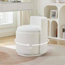 Velvet Vanity Chair with Storage, 360° Swivel Makeup Chair with Wave Back, No Assembly Small Accent