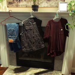 Levi Jeans, Wrangler Vest, And Carhartt Shirt 