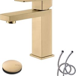 KENES Brushed Gold Bathroom Faucet, Modern Single Hole Lavatory Vanity Faucet