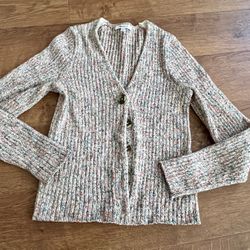 Marled Shrunken Ribbed Cardigan Sweater Size M