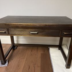 Dark Brown Solid Wood Desk And Filing Cabinet