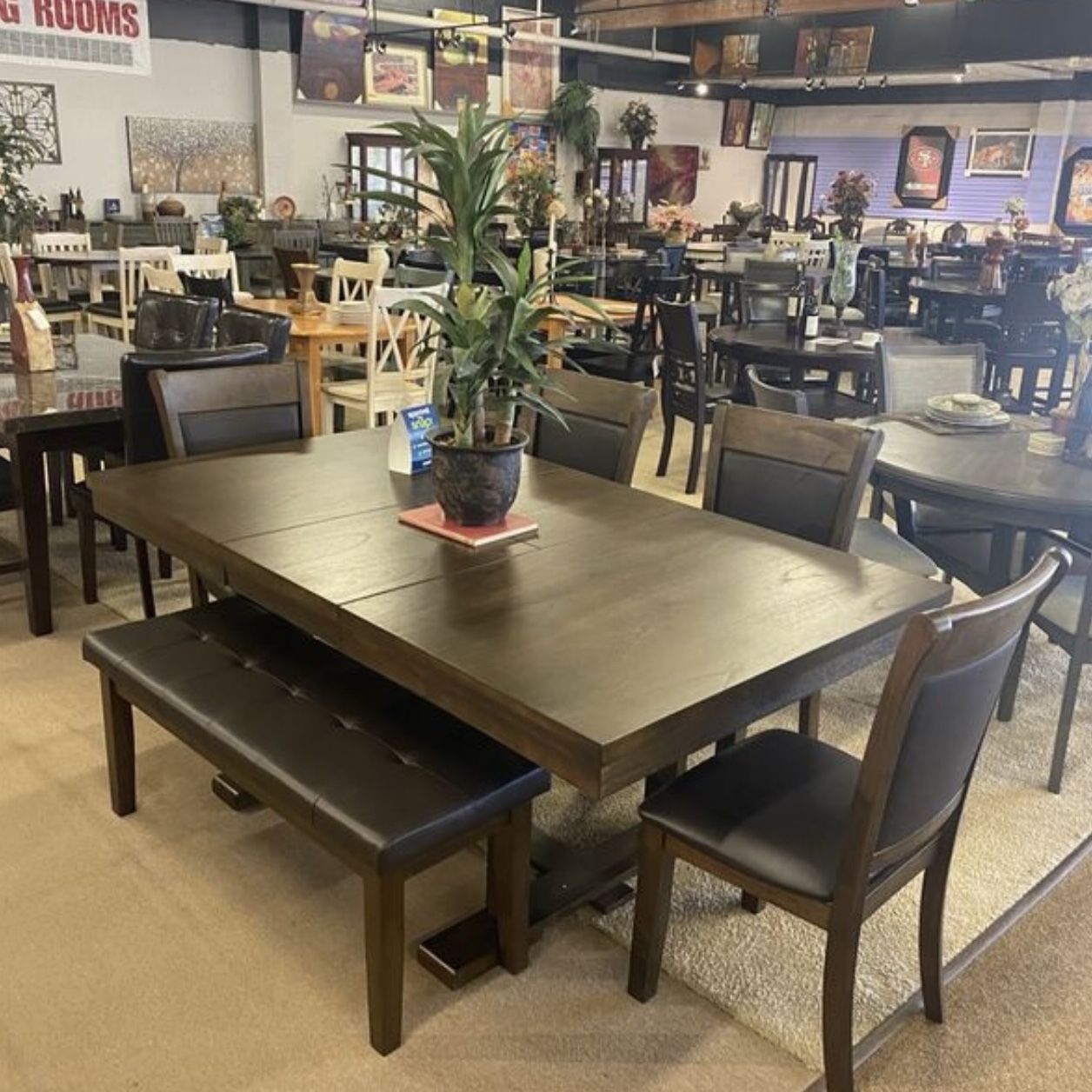 Dining Set Table With 4 Chairs & Bench 