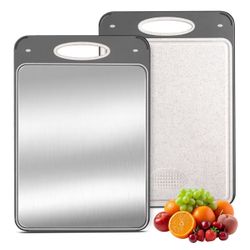 Brandnew 14L X 10W Titanium Cutting Boards for Kitchen - Katuchef Non Toxic Double Sided Metal for Meat/Fish & Wheat Straw PP for Fruits/Vegetables, D