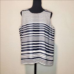 NWOT Christopher & Banks Women's Size: Large Navy Blue White Striped Top