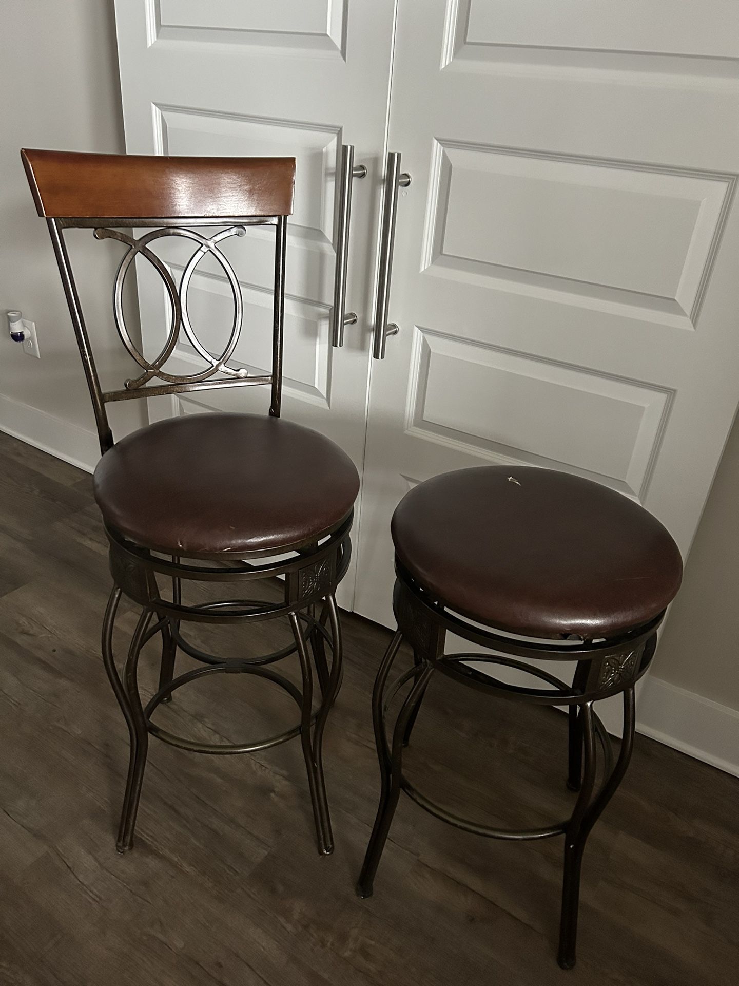 Leather And Wood Steel Barstools- 4 Total 
