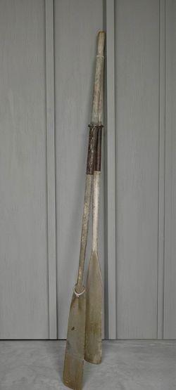 Antique wooden boat oars – matched pair with original patina + hardware