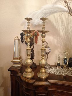 Pair of Tall Brass Candlesticks