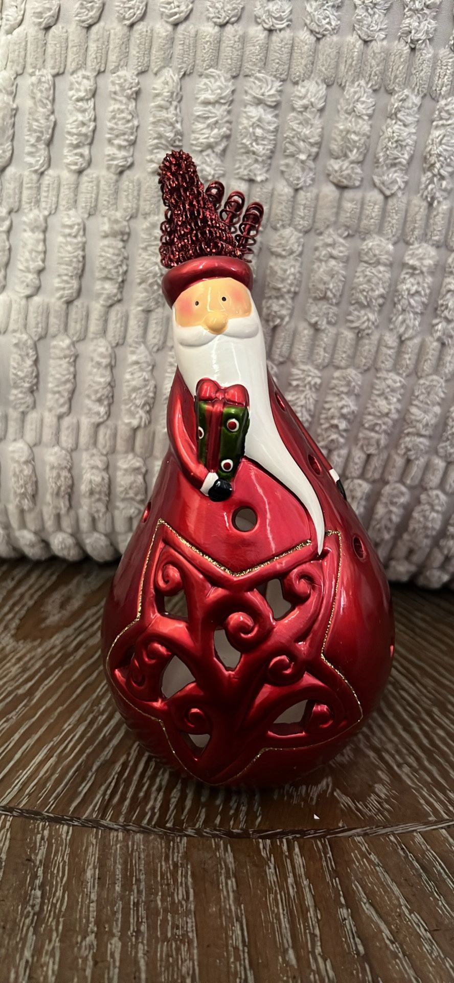 Pier 1 ceramic Santa Bell tea light candle votive holder