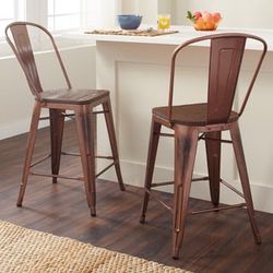 Four (4) Copper/wood Counter Height Stools