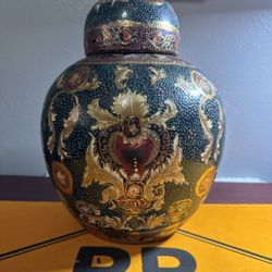 Chinese Import Satsuma Moriage Lidded Ginger Jar With Stand 