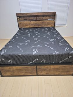 Queen size bed frame with usb port and electric outlet