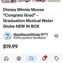DISNEY MINI MOUSE CONGRATS GRAD .GRADUATION MUSIC WATER GLOBE 