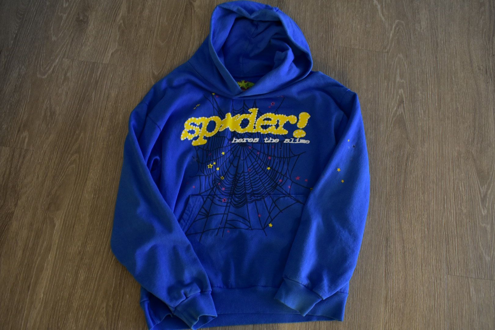 BLUE & YELLOW SP5DER HOODIE, LARGE