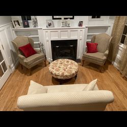 Traditional Couch,  Fireside Chairs, & Ottoman 