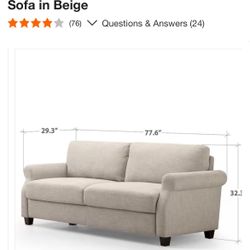 Josh 78 in. Round Arm 3-Seater Sofa in Beige 食文食大 (76) V Questions