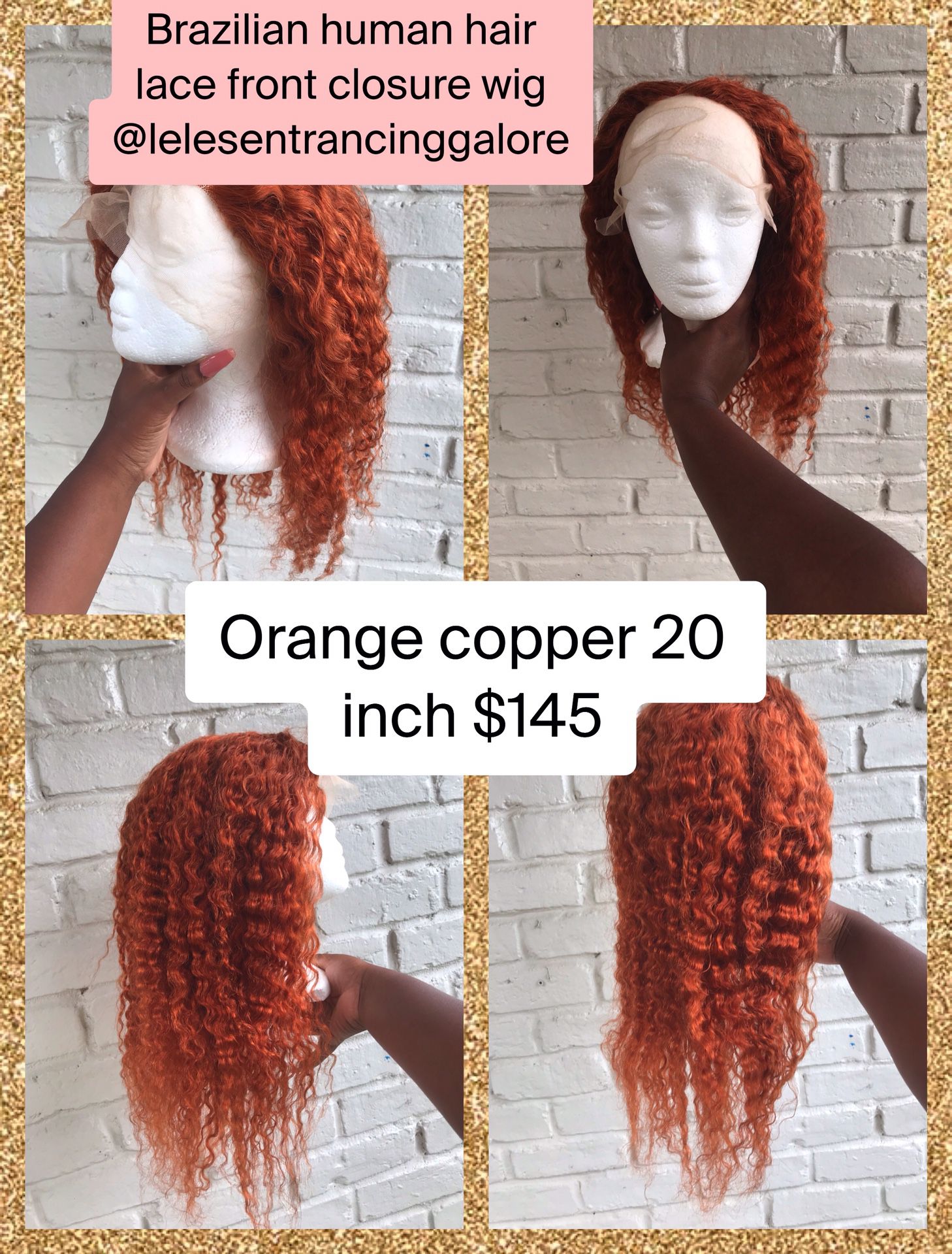 20 inch orange copper Brazilian human hair wig deep wave