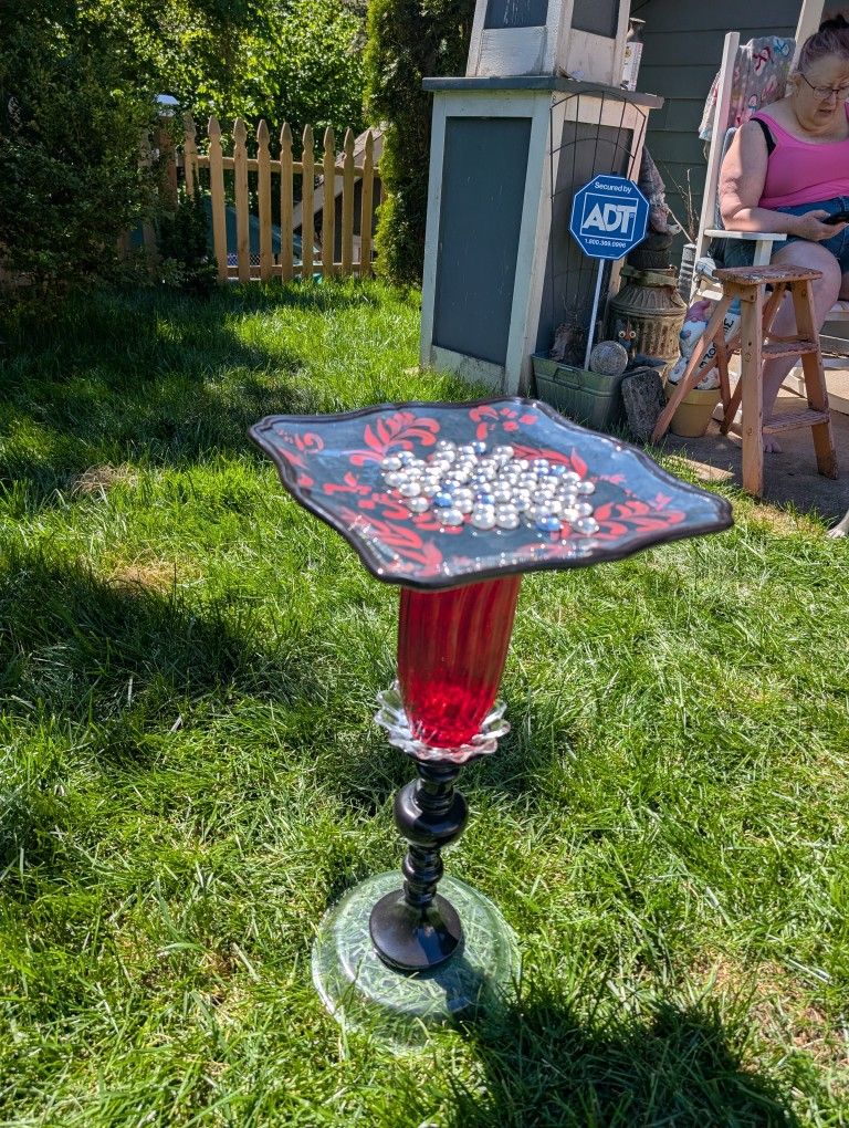 "Valentina" One Of A Kind Upcycled Birdbath