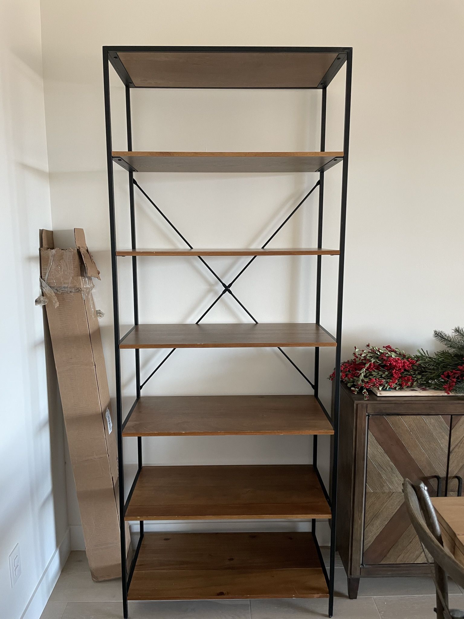 Bookshelf - Wood & Metal 6 Shelves