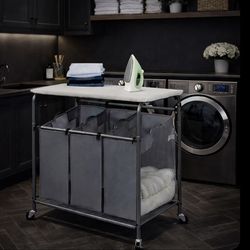 3-Section Laundry Sorter with Foldable Ironing Board