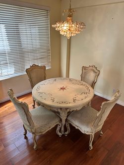 Vintage Ornate French/Rococo Style Dining Set – Table + 4 Chairs – $500