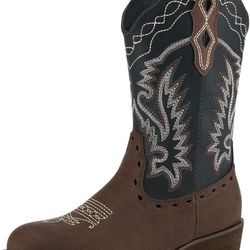 Rollda Kids Cowboy Boots Western Round Toe Cowgirl Boots for Boys Girls Toddler/Little Kid/Big Kid