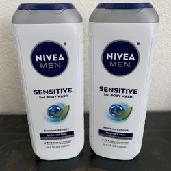 NIVEA MEN Sensitive Skin 3-in-1 Body Wash for Men, Bamboo Extract, Lightly Scented, 16.9 FL OZ / 500 ml.    New     $8:00 for both 
