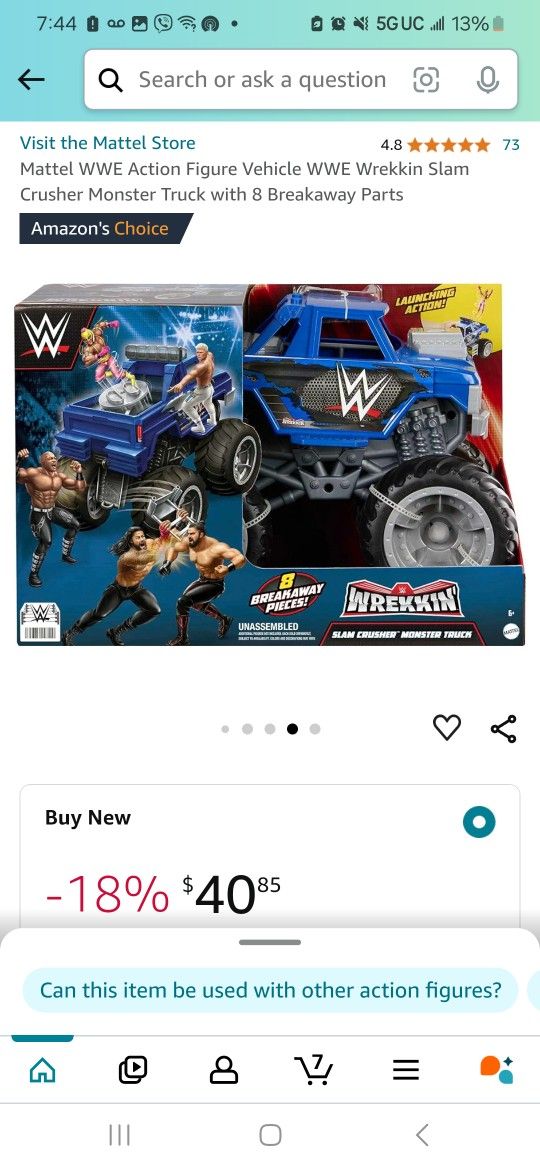 Mattel WWE Action Figure Vehicle WWE Wrekkin Slam Crusher Monster Truck with 8 Breakaway Parts