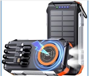 Solar Power Bank 48000mAh 15W Magnetic Wireless PD22.5W USB-C Phone Charger Built-in 4 Cables,USB-C IN & OUT Fast Charging LED Flashlight for Outdoor