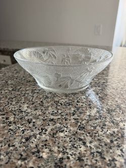 Clear Glass Bowl with Floral Embossed Pattern