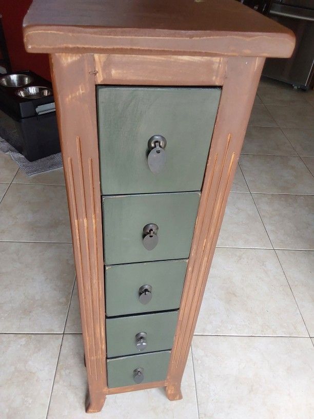 Beautiful Wood Case Brown 5 Shelf Jewelry Organizer Antique Great Condition
