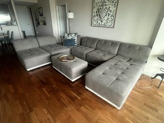 MODERN BROWN & BEIGE FABRIC MODULAR SECTIONAL SOFA