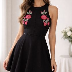 Forever 21 Floral Embroidered Lace Trim Sleeveless Mini Dress Size M