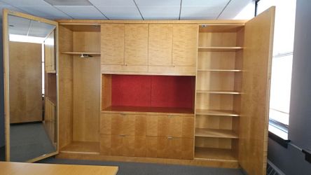 Large Maple Office Storage Cabinet / Wardrobe Wall Unit