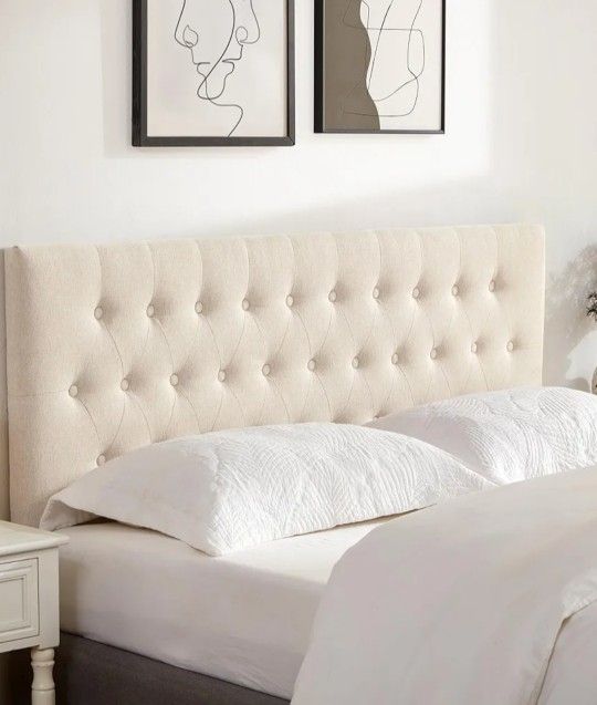 Tufted Upholstered Headboard Full Size, Solid Wood Head Board with Durable Metal Legs, Adjustable Height Full XL headboard from 37” to 51” Fabric Head