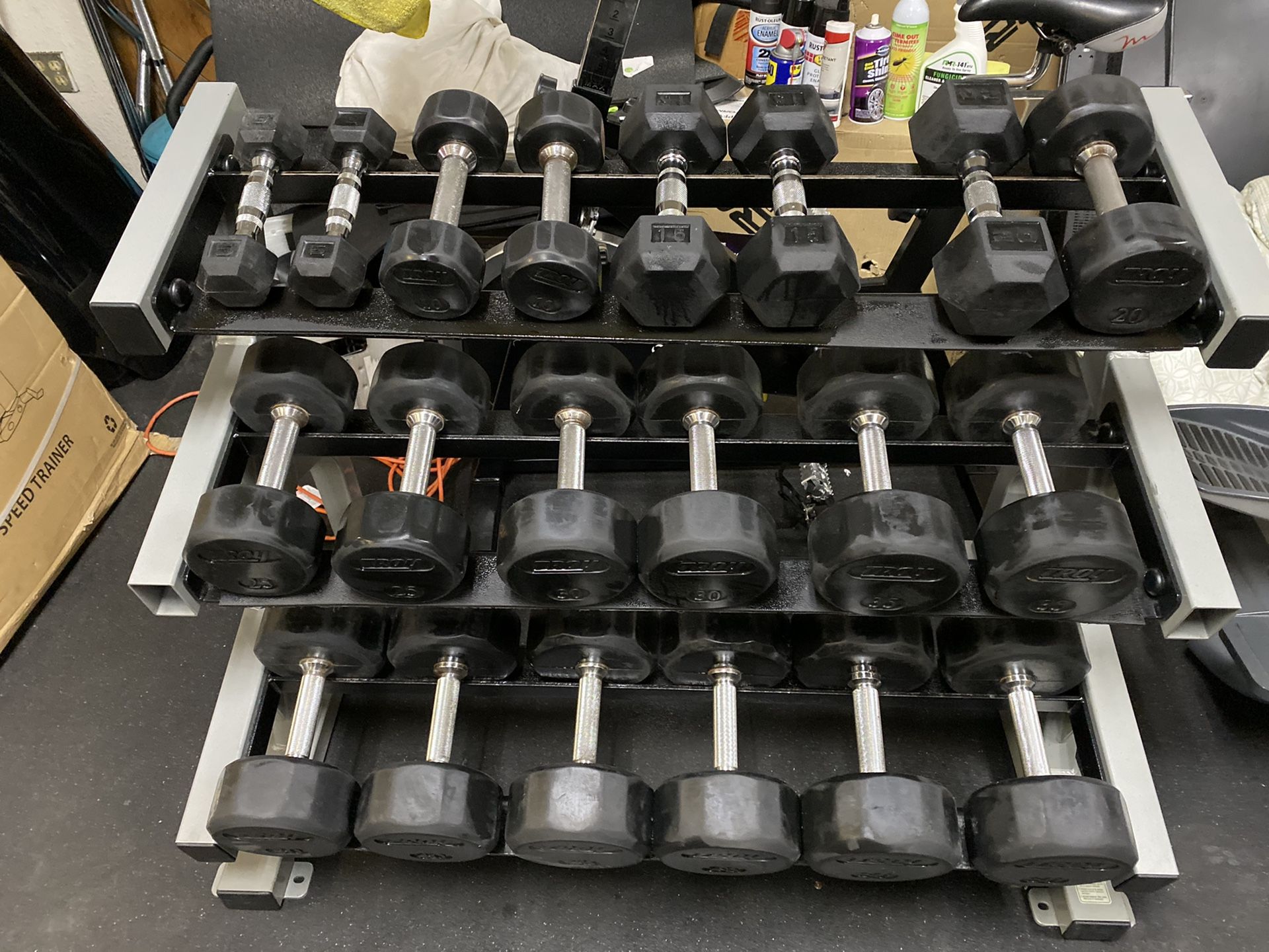 Troy Rubber Dumbbell Set 5-50 lbs. x 5 lbs. with Rack