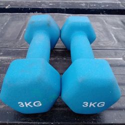 Pair Of 3 Kg 6 Lb Rubber Coated Iron Hex Dumbbells 12 Lb Total Weight