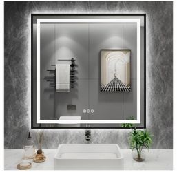 LED Backlit Bathroom Mirror with Black Frame