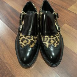 BURBERRY "Sunningford" Leather Calf-Hair Double-Monk Wingtip Loafers