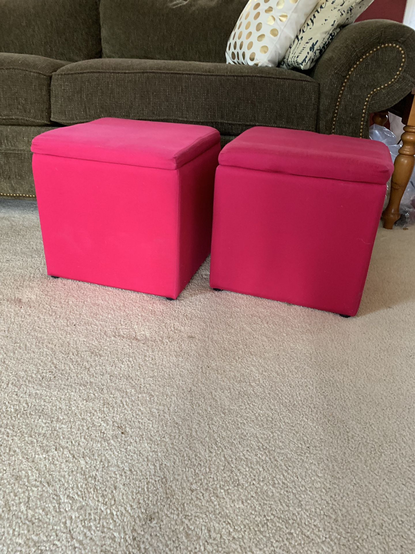 Set of two bright pink storage ottomans, Bolingbrook