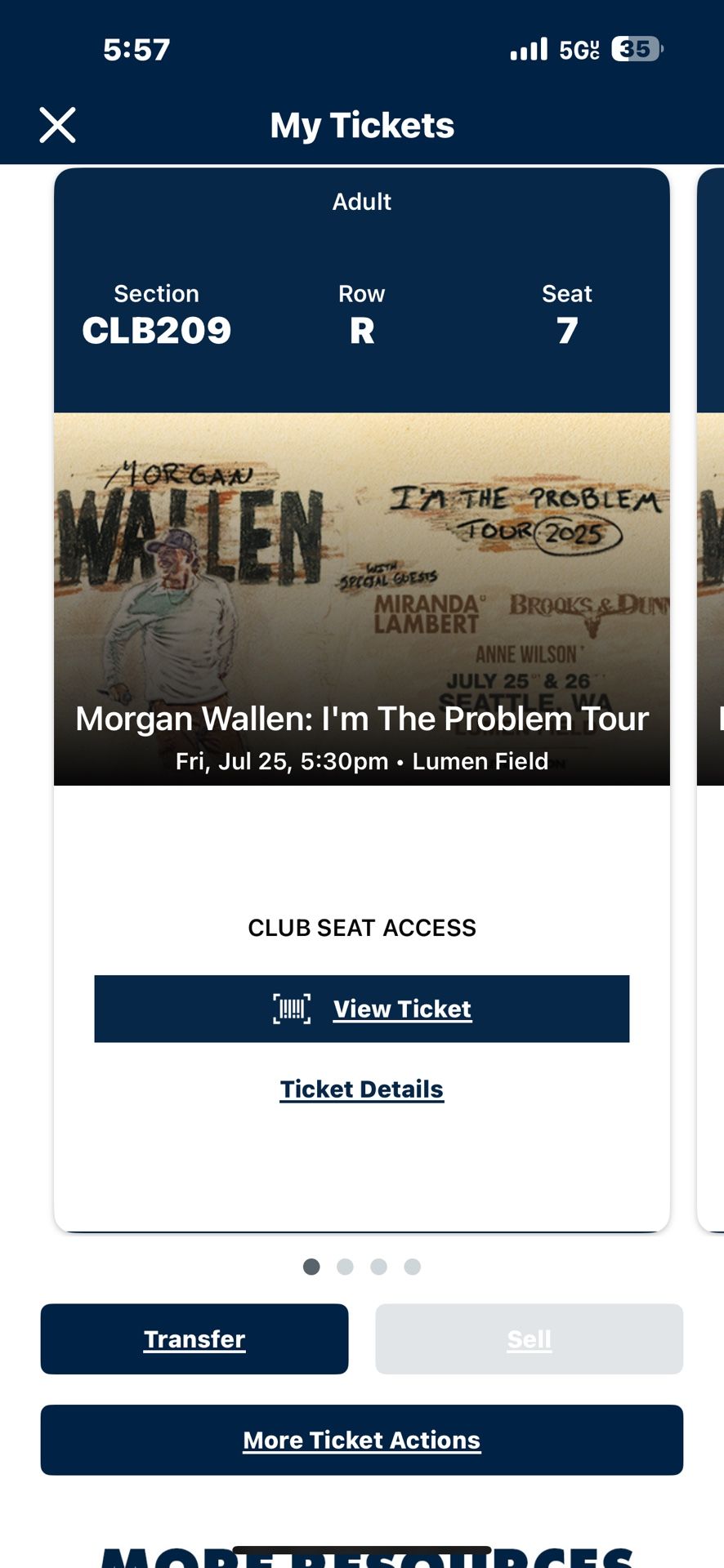 7/25/25 Morgan Wallen. $450/tkt Sec 209 Row R.