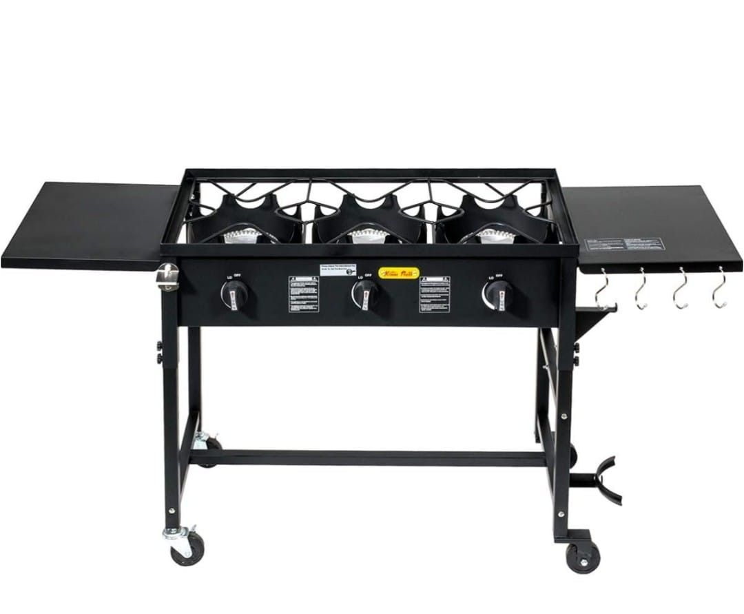 Barton Portable Propane 87,000-BTU Triple-Burner Outdoor Camp Stove Side  Table Patio Cooking Wheel w/