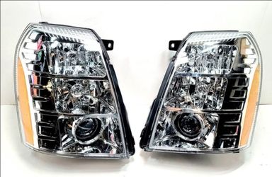Headlights For 2007-2014 Cadillac Escalade ESV EXT Chrome/Amber Projector