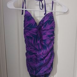 Old Navy Purple Leaf Print One-Piece - XS