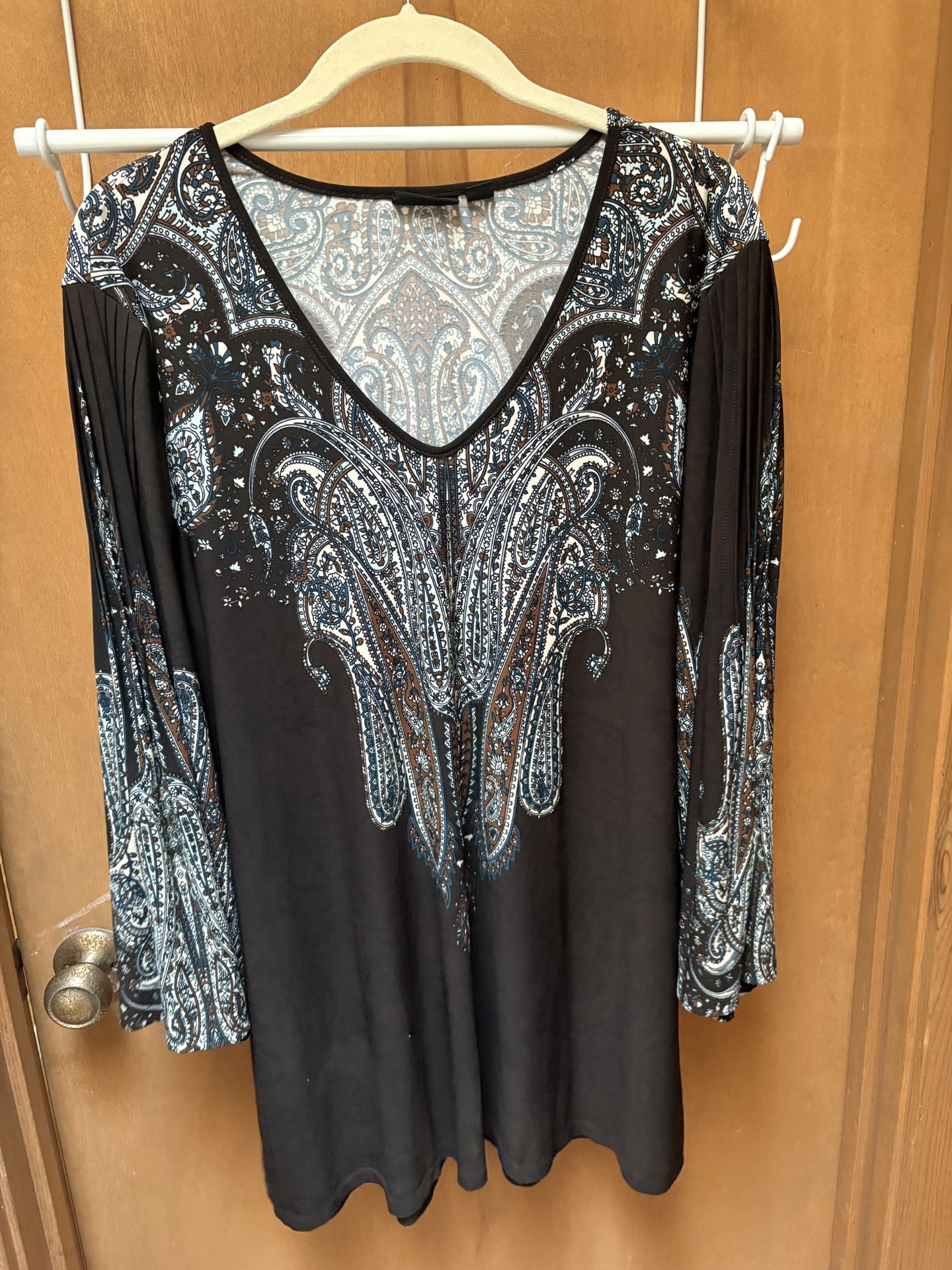 Citiknits Top Womens XL Black Effortless Style V-Neck Blouse Knit Paisley Tunic