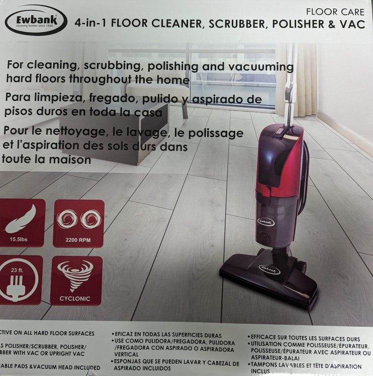 4-in-1 Floor Cleaner, Scrubber, Polisher & Vac