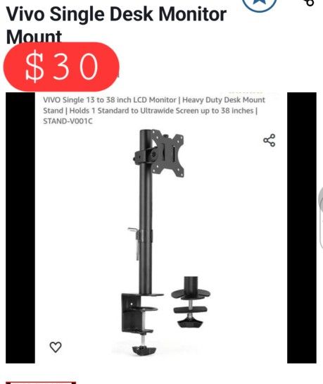 VIVO Single 13 to 38 inch LCD Monitor | Heavy Duty Desk Mount Stand