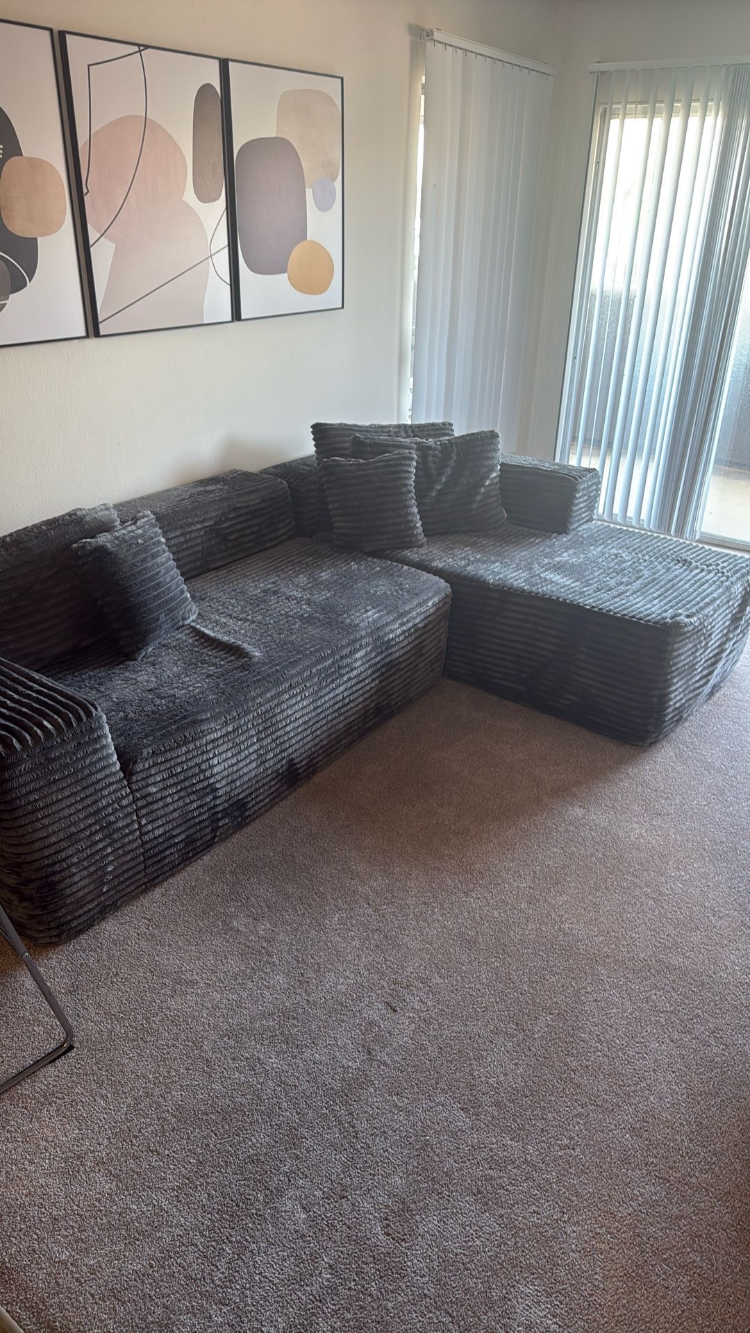 Modern Grey Corduroy Sectional Sofa/Couch
